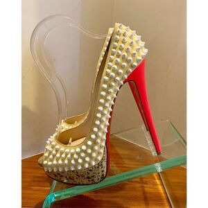 Christian Louboutin Womens Yellow Suede Canary Spiked Platform Heels Size 40